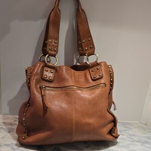 Brown Leather Studded Tote Bag